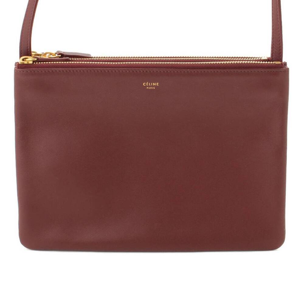 Celine Trio Leather Shoulder Bag Pochette Bordeaux Red